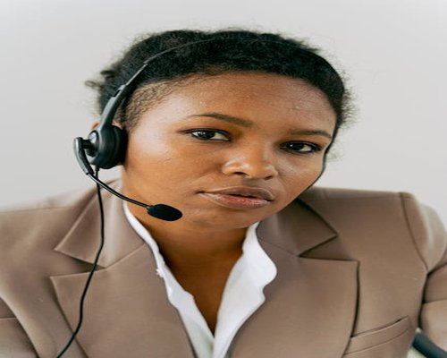 Close up of a customer support professional or office communication